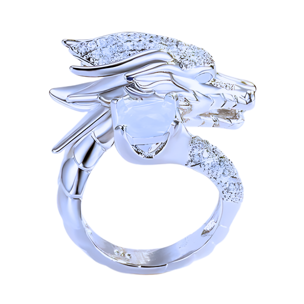 Unique Handmade Silver Dragon Ring -White - Ozerty